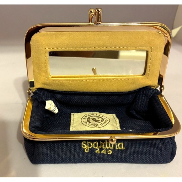 Spartina 449 Blue Gold Anchor Travel Bag Manicure Jewelry Kit Mirror Daufuskie - Picture 7 of 11